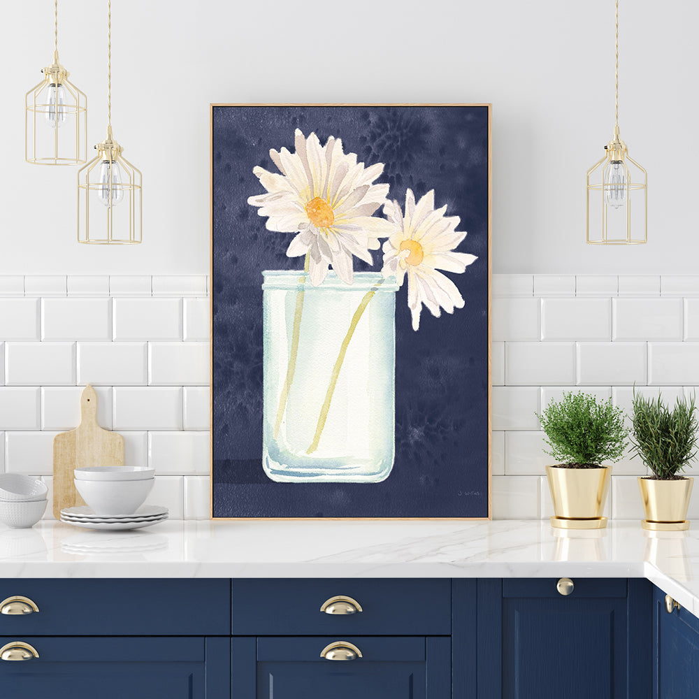 Watercolor daisies in jar