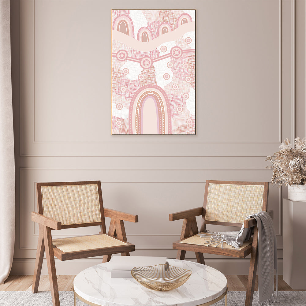 Pink abstract art in a modern living room