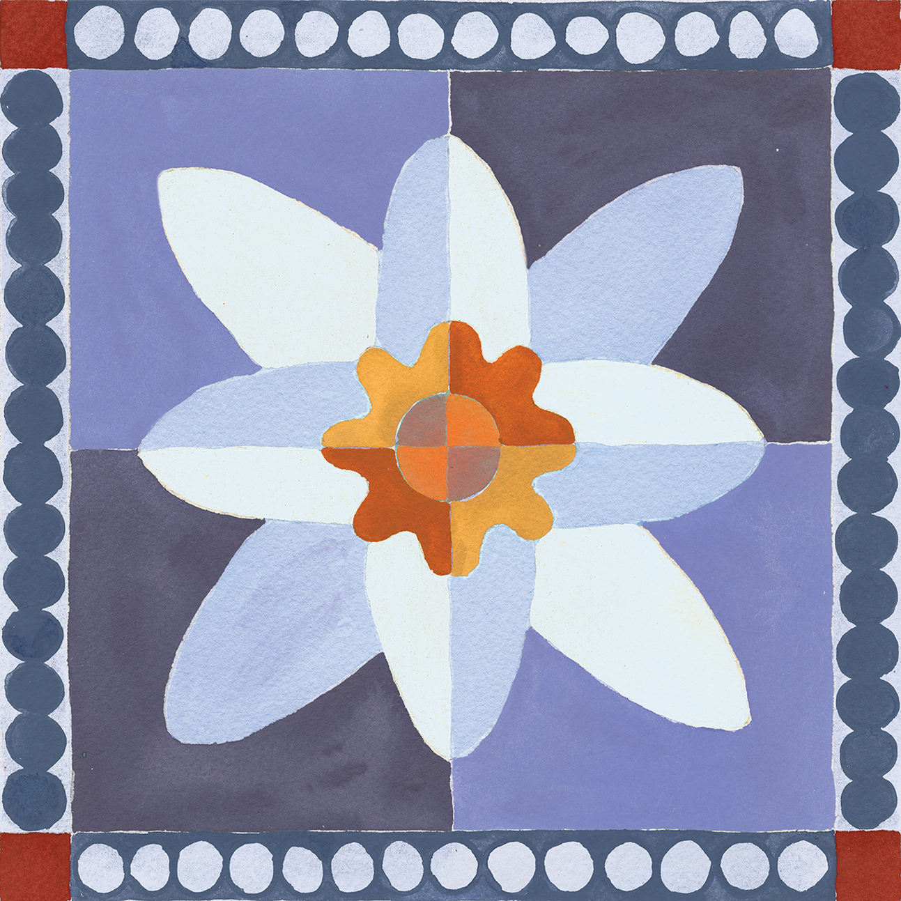 Daffodil Tile Blue , By Meredith Walker
