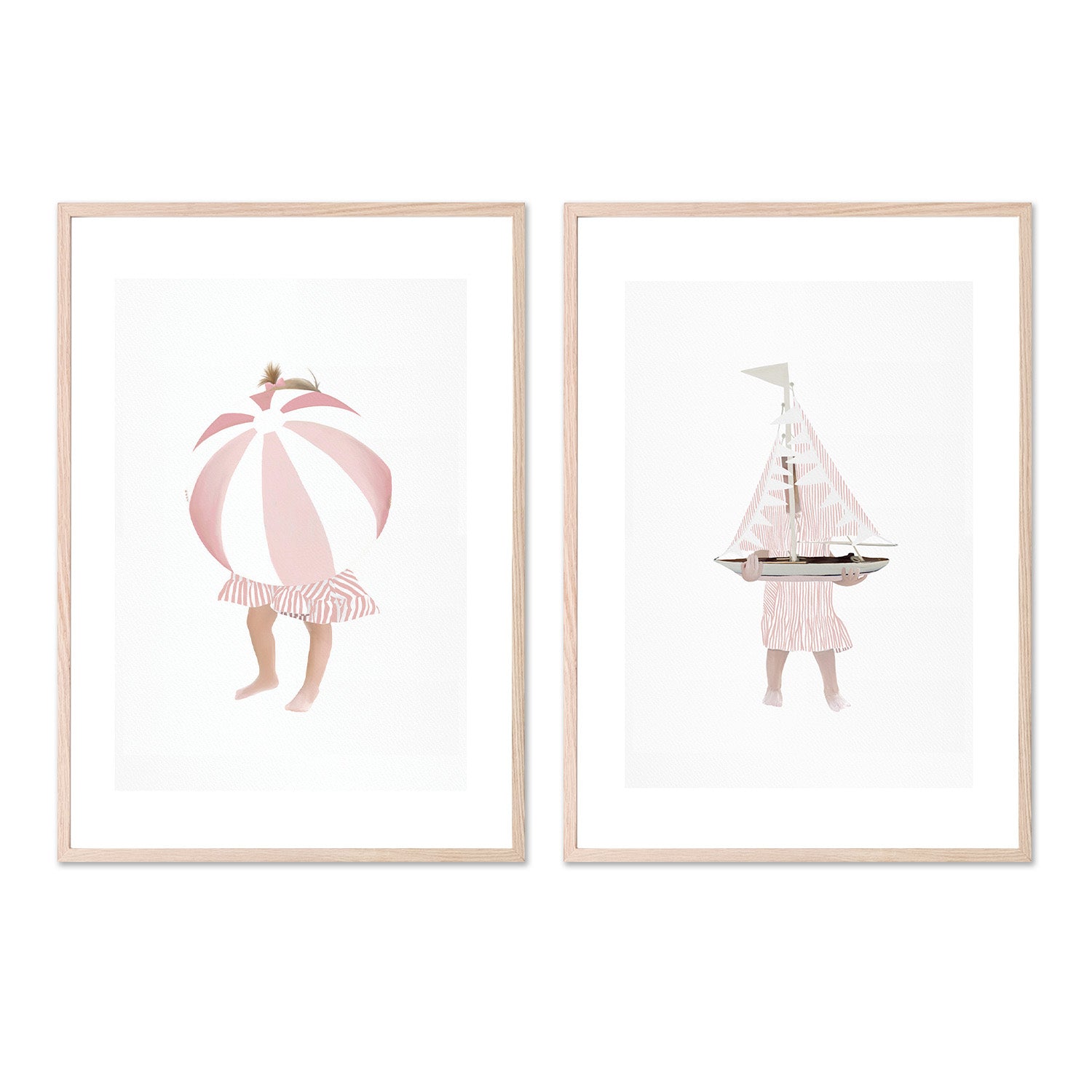 Girl Holding Beach Ball and Boat, Set Of 2 , By Leah Straatsma