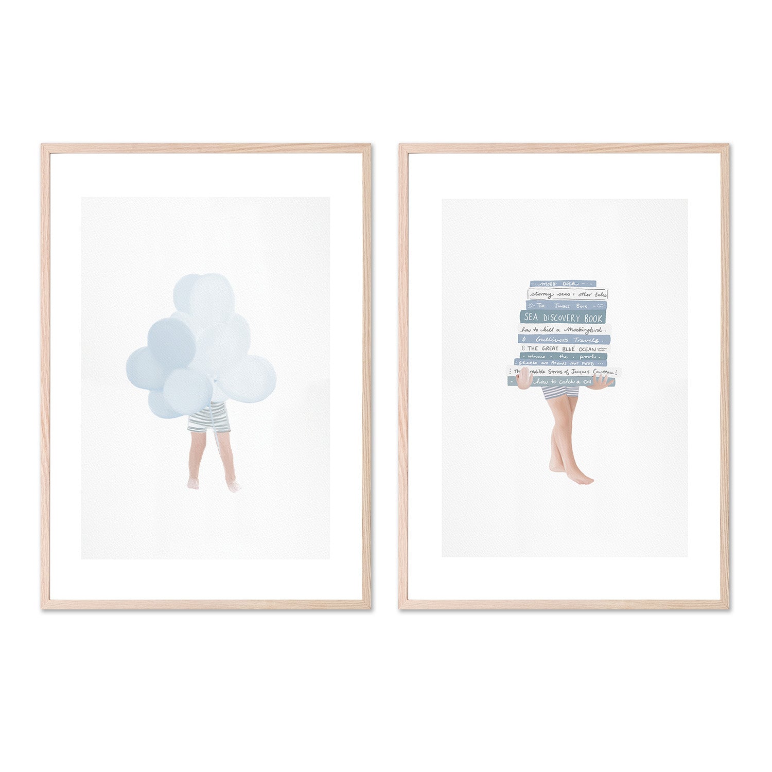 Boy with Blue Balloons and Books, Set Of 2 , By Leah Straatsma