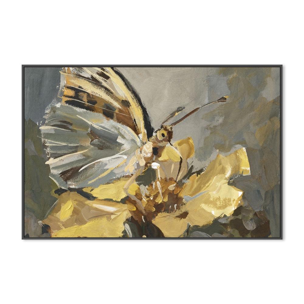 Butterfly on Golden Bloom, hand-painted canvas