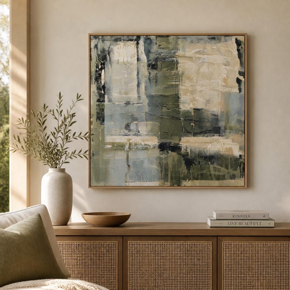 Sage and Ivory Layers, hand-painted canvas