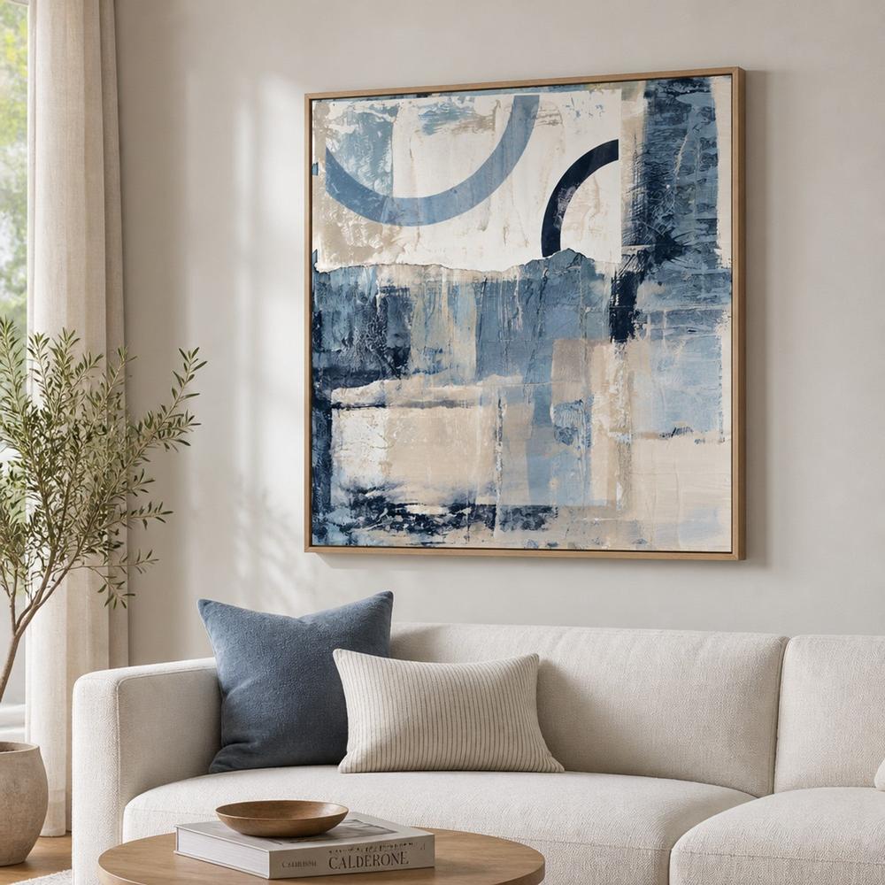Coastal Blue Arcs, hand-painted canvas