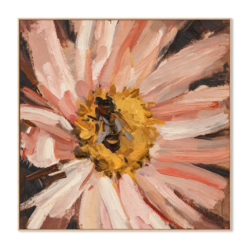 Bee on Blush Daisy, hand-painted canvas