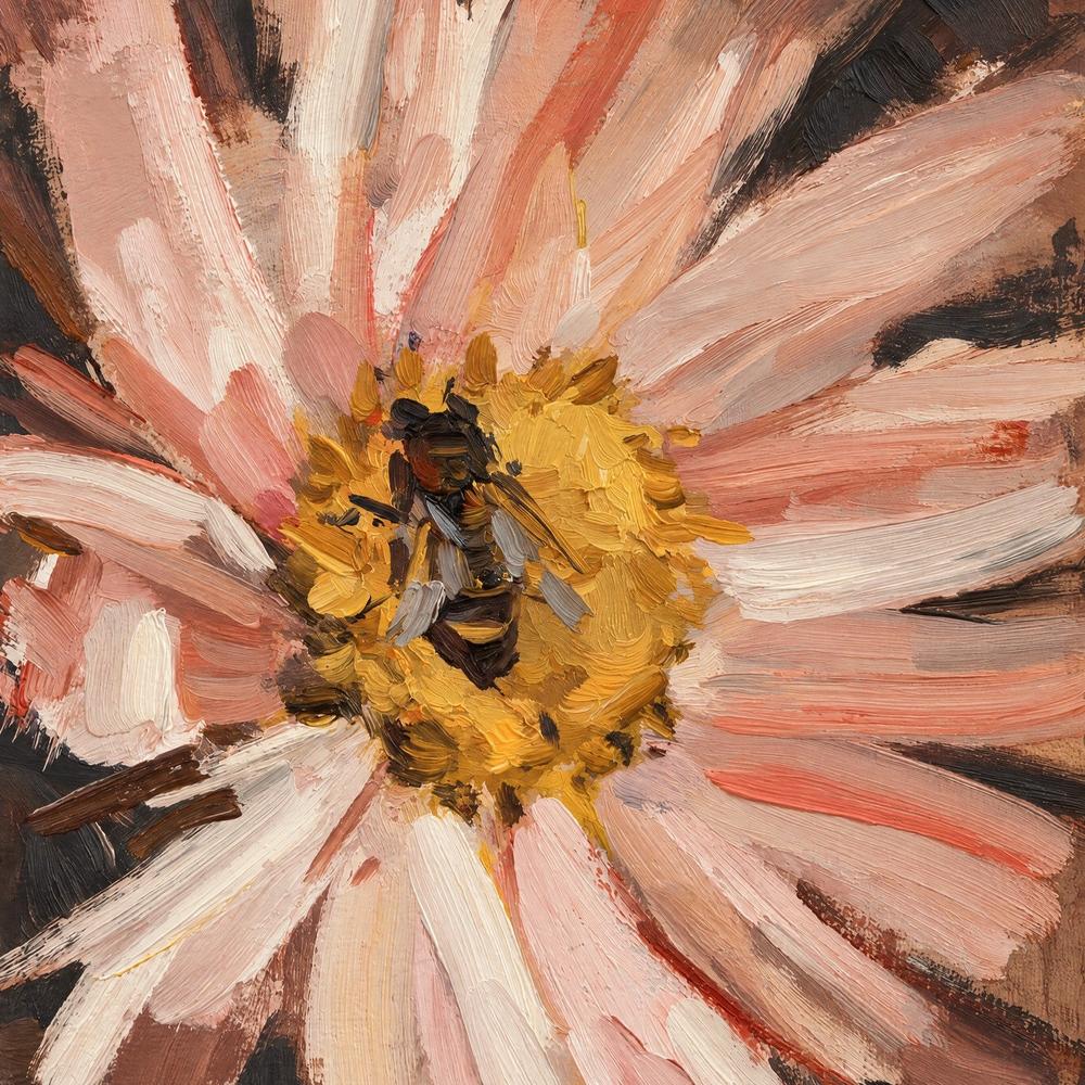 Bee on Blush Daisy, hand-painted canvas