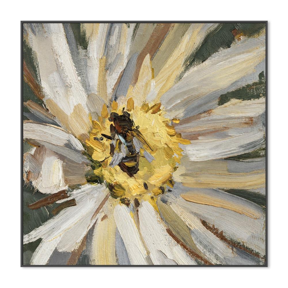 Bee on Ivory Daisy, hand-painted canvas