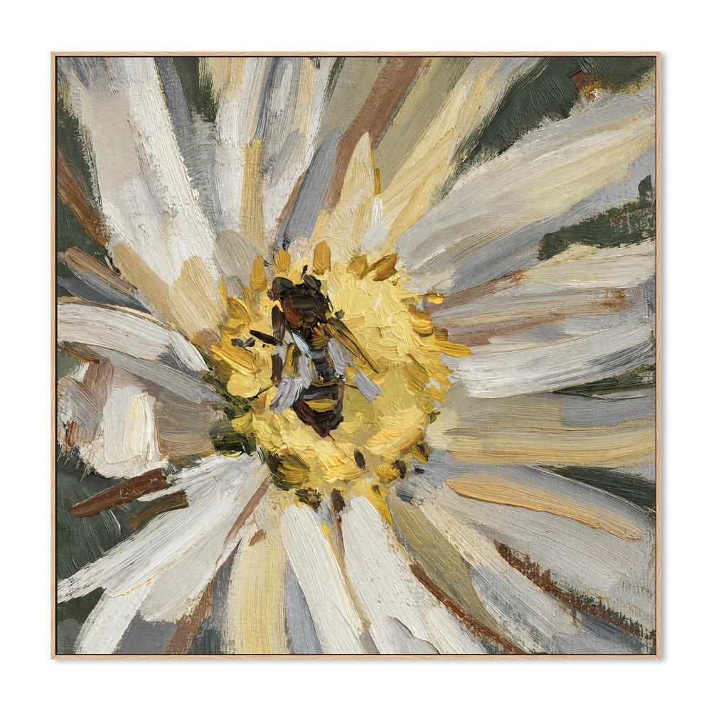 Bee on Ivory Daisy, hand-painted canvas