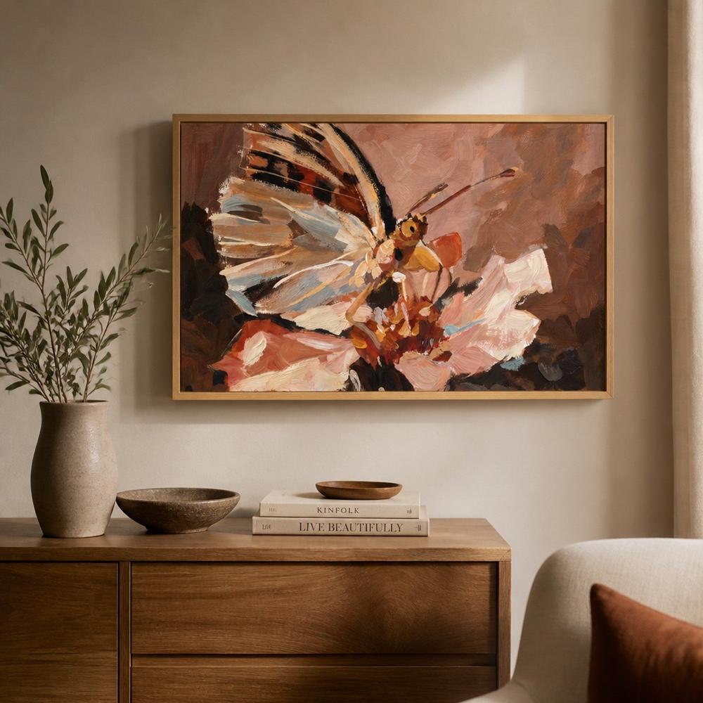 Butterfly in Terracotta Light, hand-painted canvas