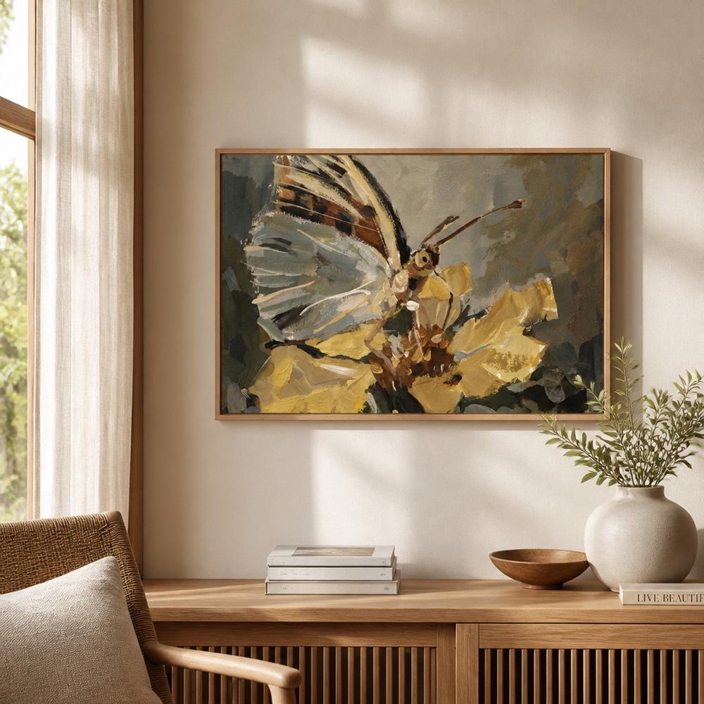 Butterfly in Golden Light, hand-painted canvas