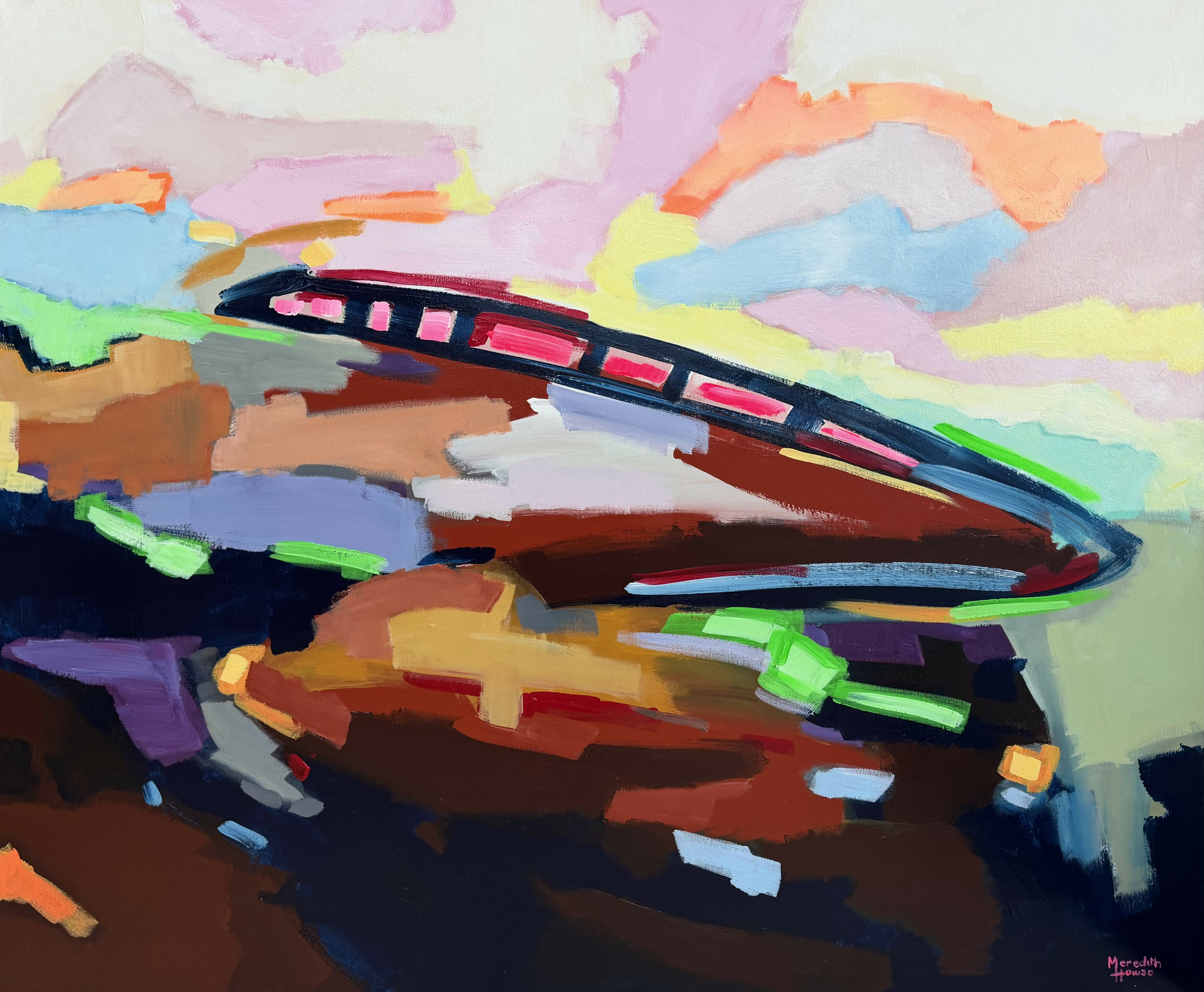 Bullet Train Blast. Original hand-painted artwork by Meredith Howse.