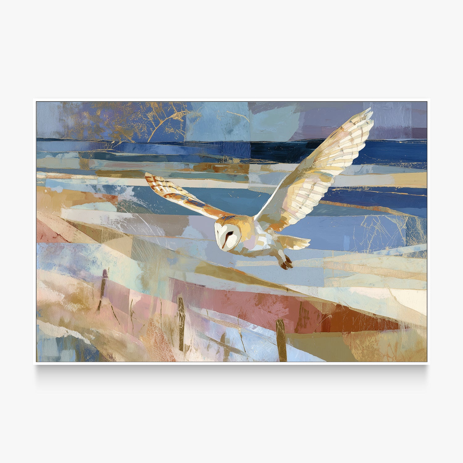 Barn Owl Gliding Over Countryside