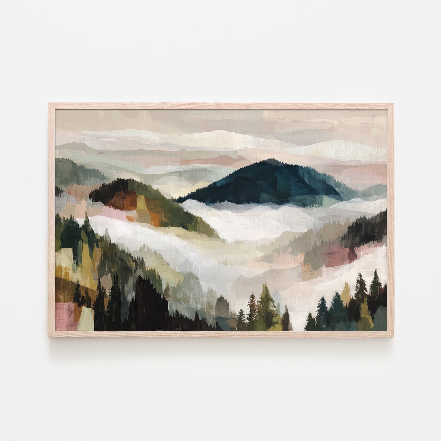 Layered Mountain Valley with Pine Trees