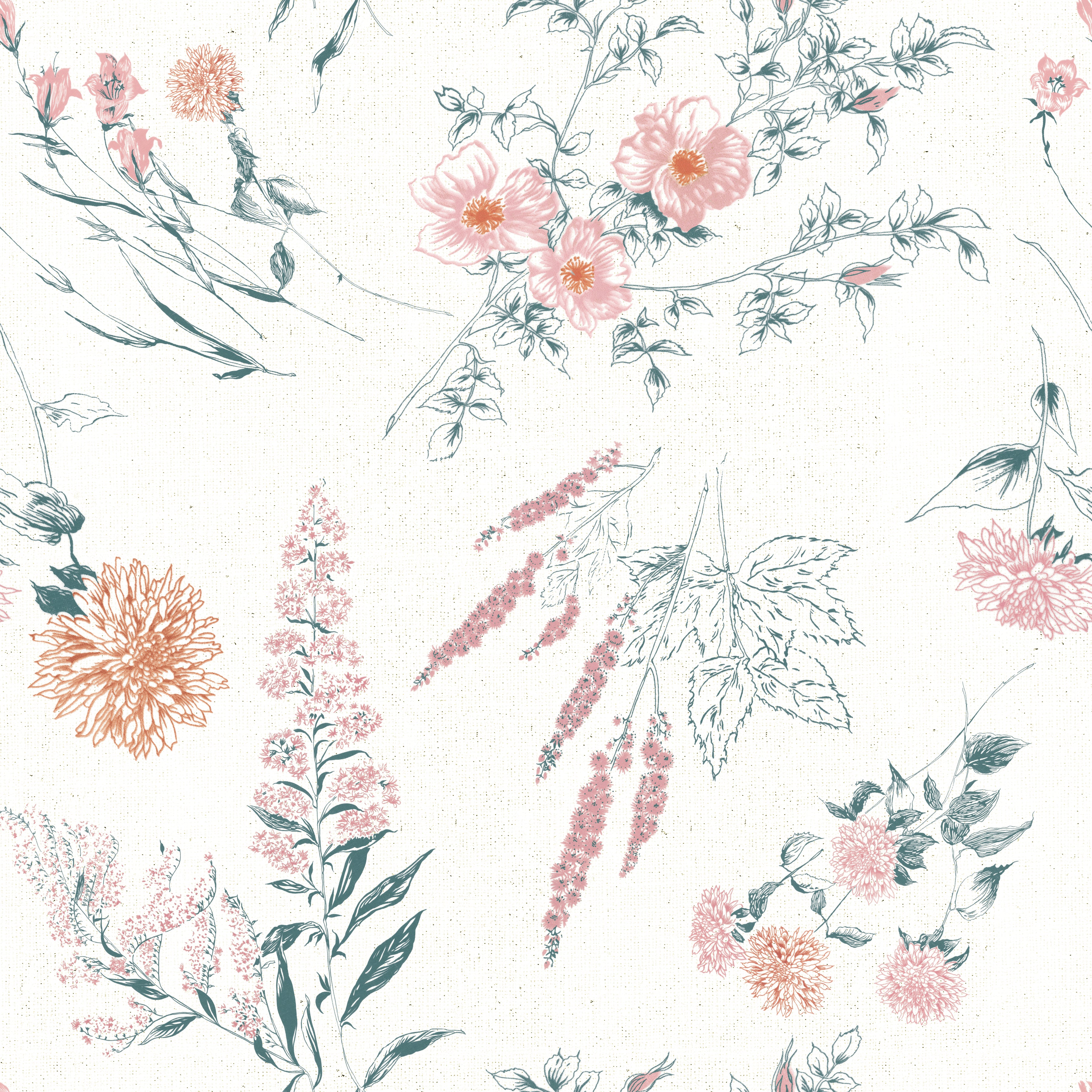 Flowers on White Contemporary Bright Pattern I