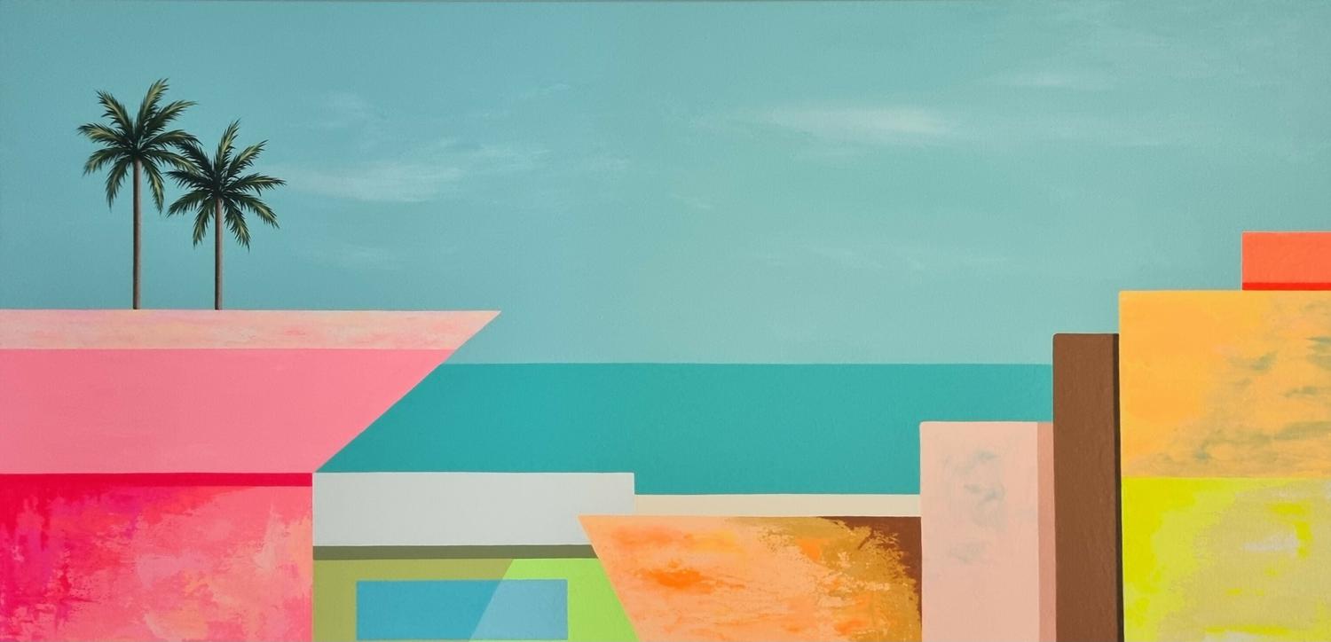 Casas De La Costa #2, Original Hand-Painted Canvas By Michelle Jirsensky