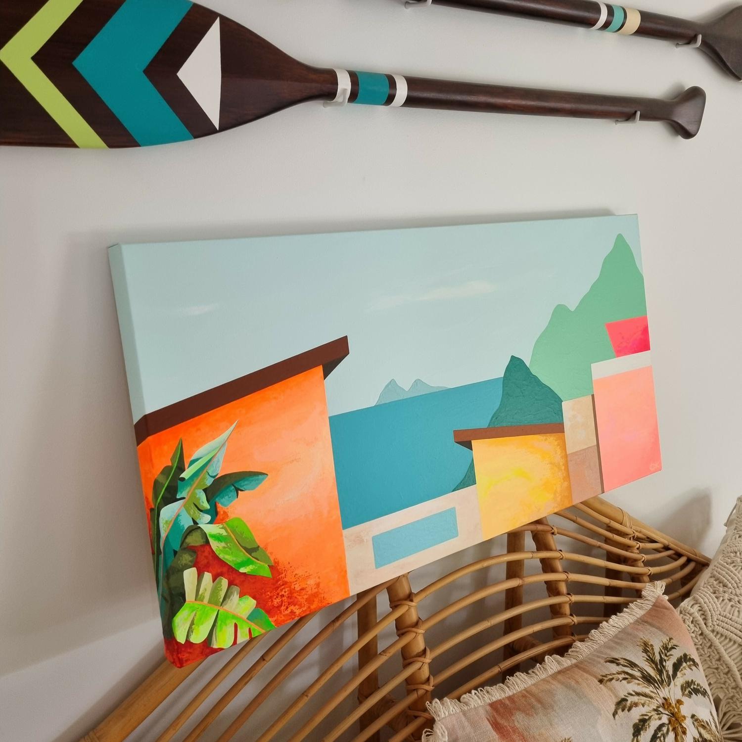 Casas De La Isla #1, Original Hand-Painted Canvas By Michelle Jirsensky