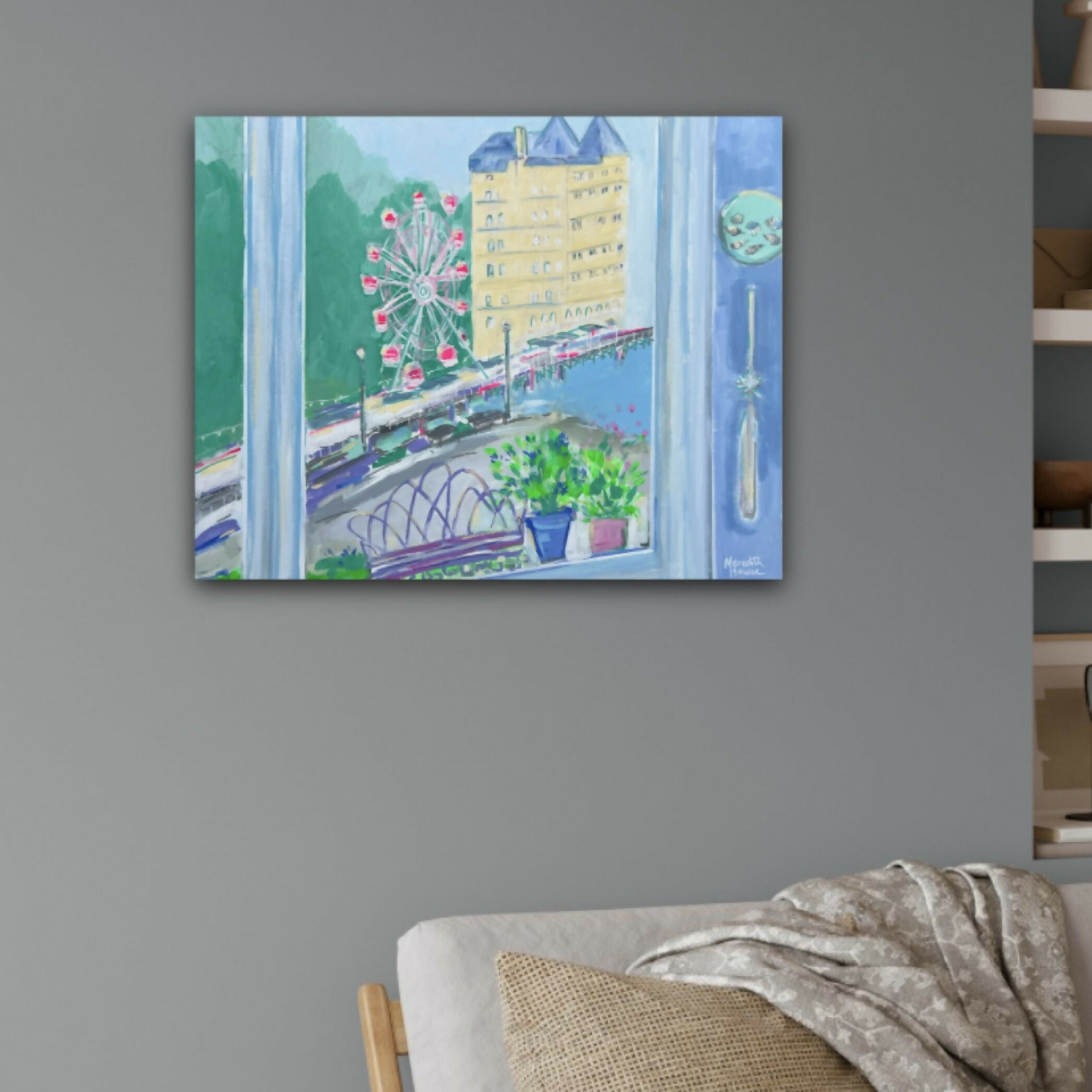 Summer on Llandudno Pier. Original hand-painted artwork by Meredith Howse.