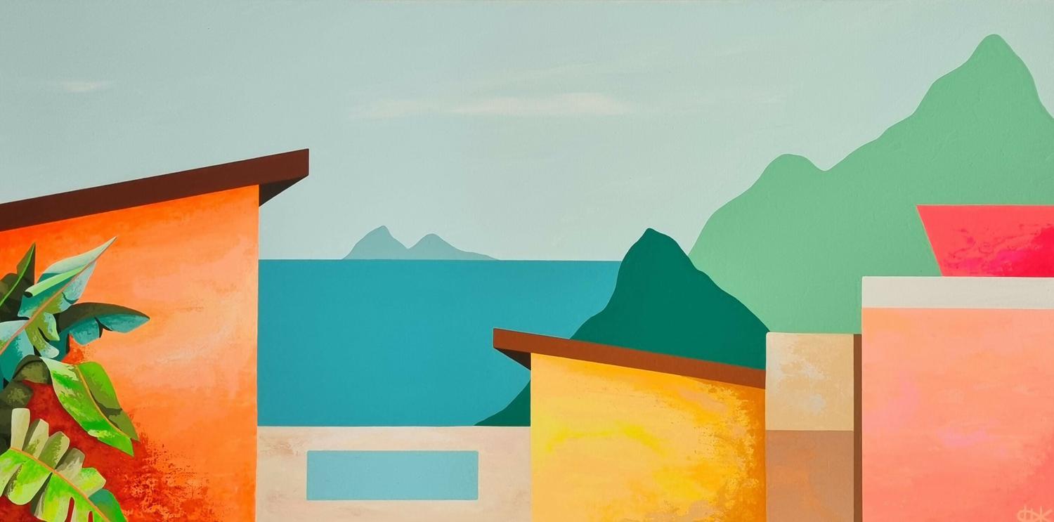 Casas De La Isla #1, Original Hand-Painted Canvas By Michelle Jirsensky