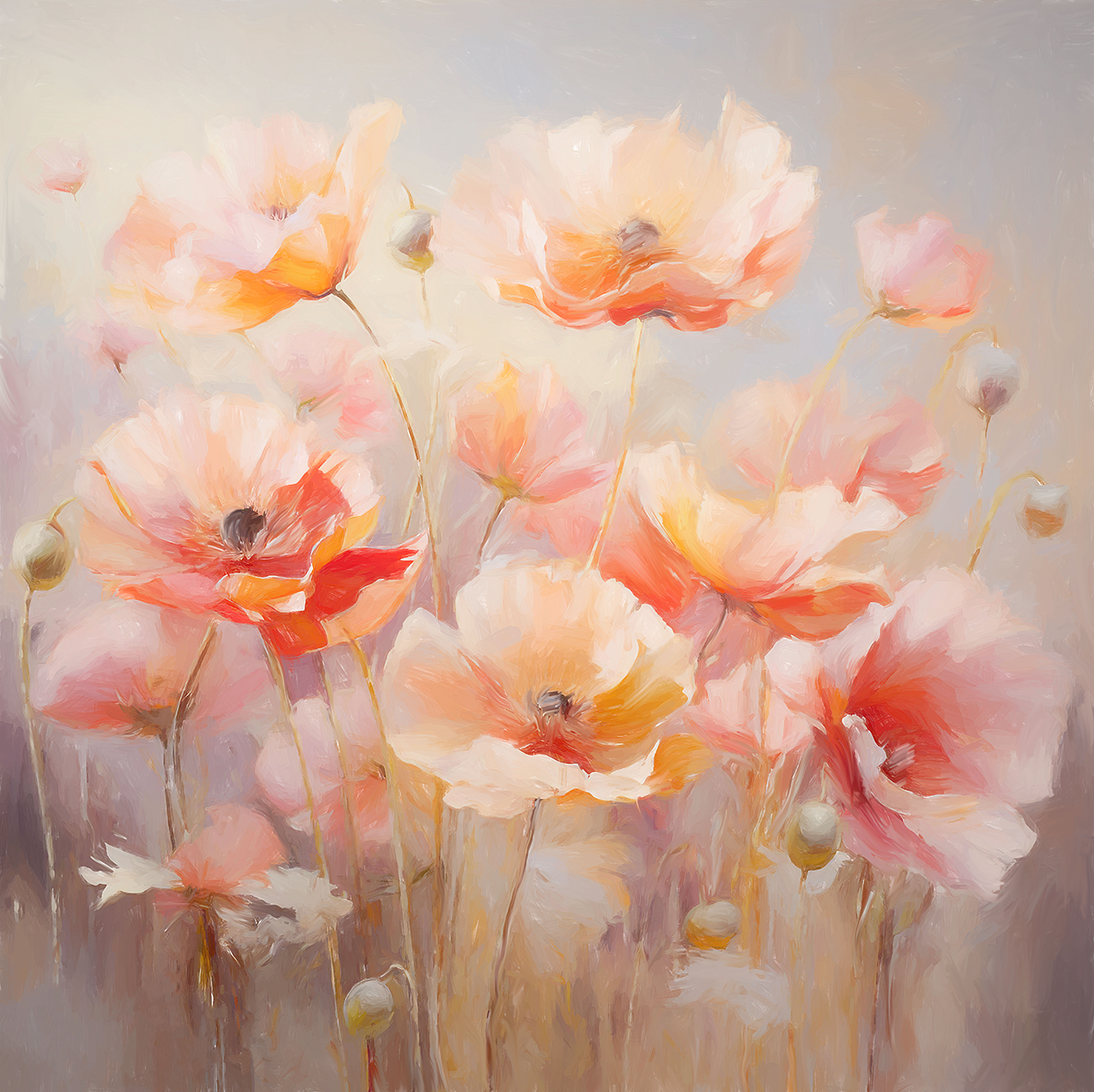 Peach Fuzz Poppies , Style B