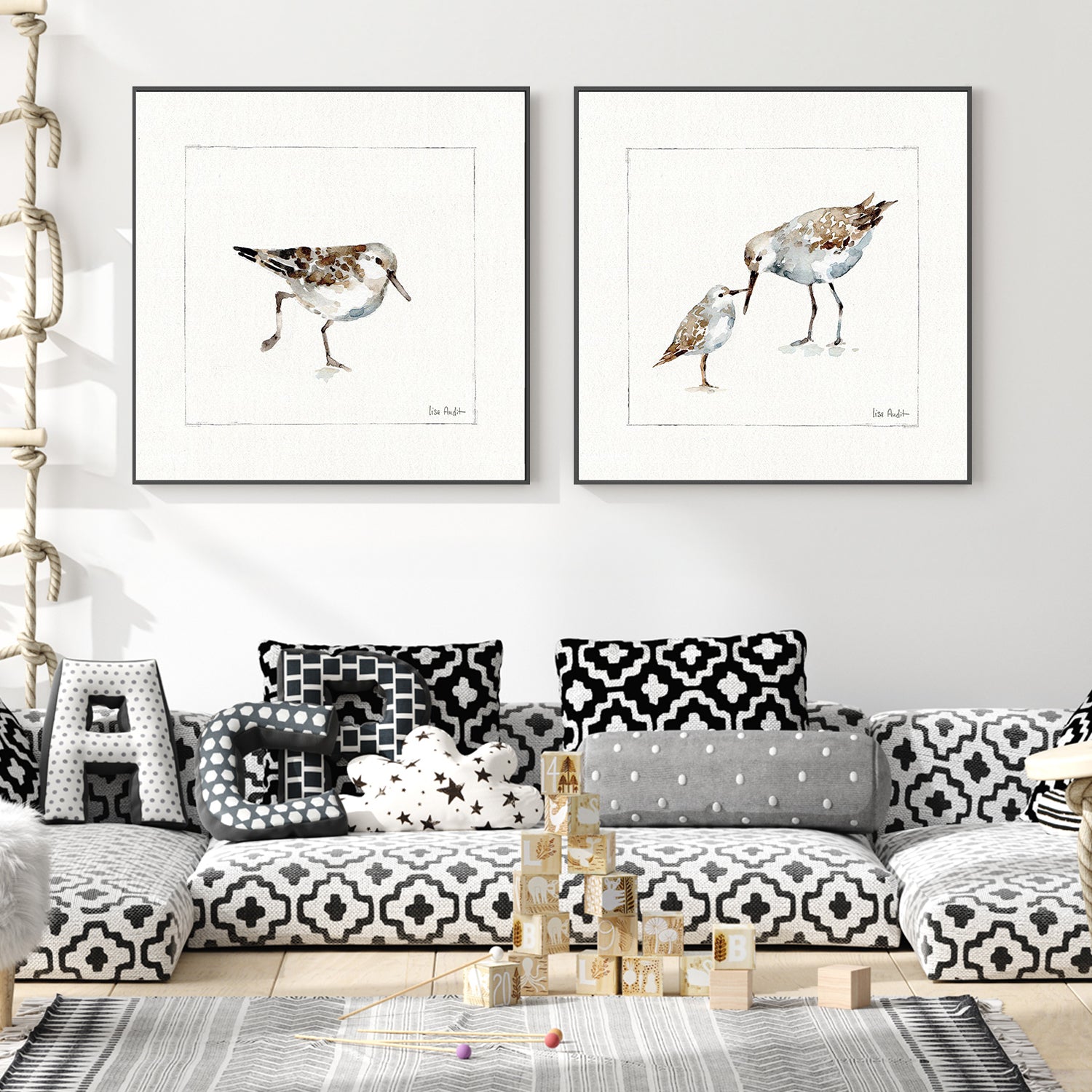 Pebbles And Sandpipers, Style A & B, Set Of 2