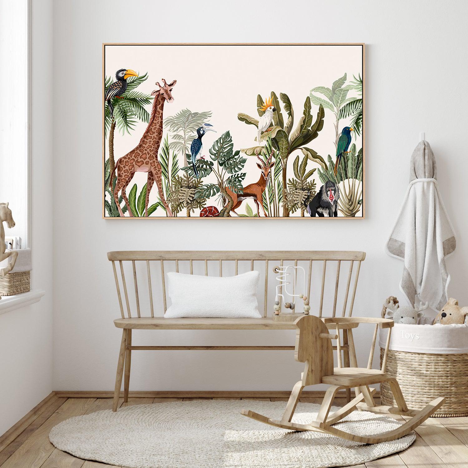 Palm Banana And Jungle Animals Vintage Style Botanical Painting Print