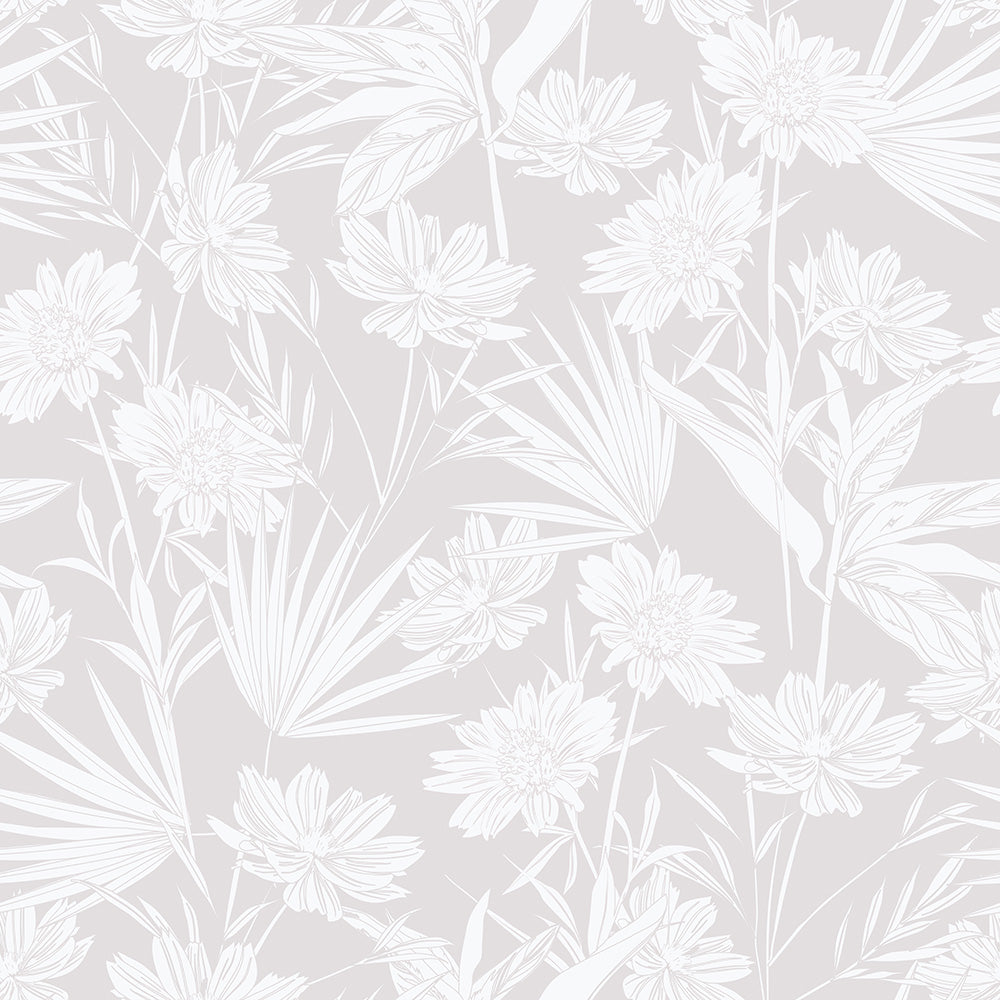 Aster and Fern Grey Wallpaper