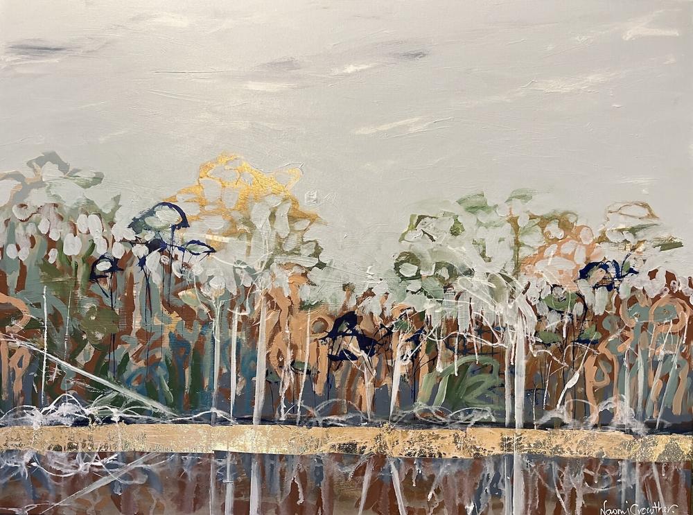 Australian Bush Riverbank with Golden Glow-by-Naomi Crowther Original Artwork-original art-Gioia