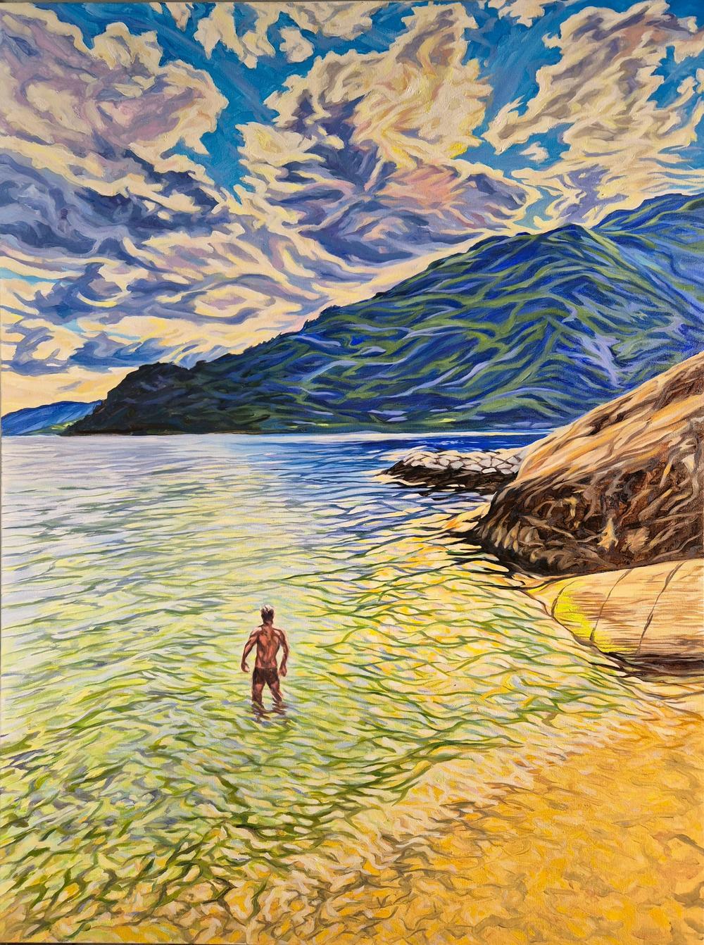 Bather at Hardanger Fjord-by-Brian Purcell-original art-Gioia