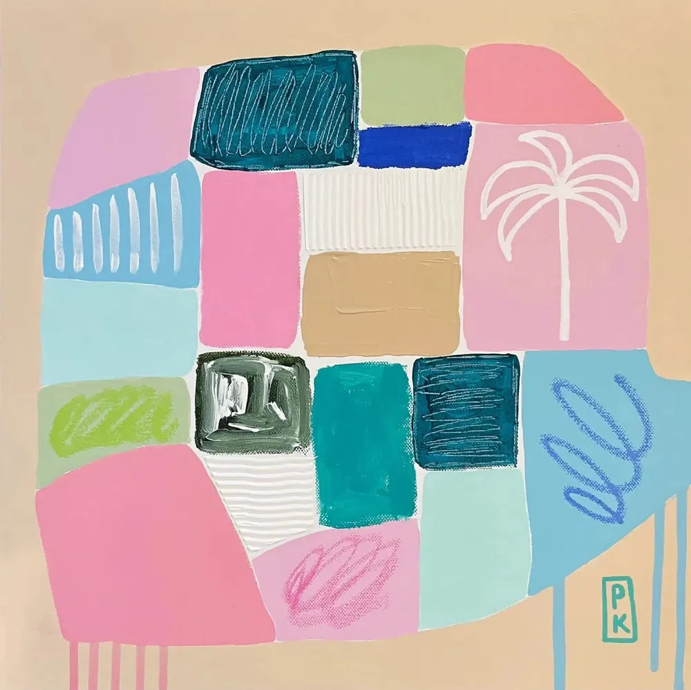Beach Life, Acrylic on canvas, 40x40cm, By Poppy Key , Original Artwork-by-Poppy Key-original art-Gioia