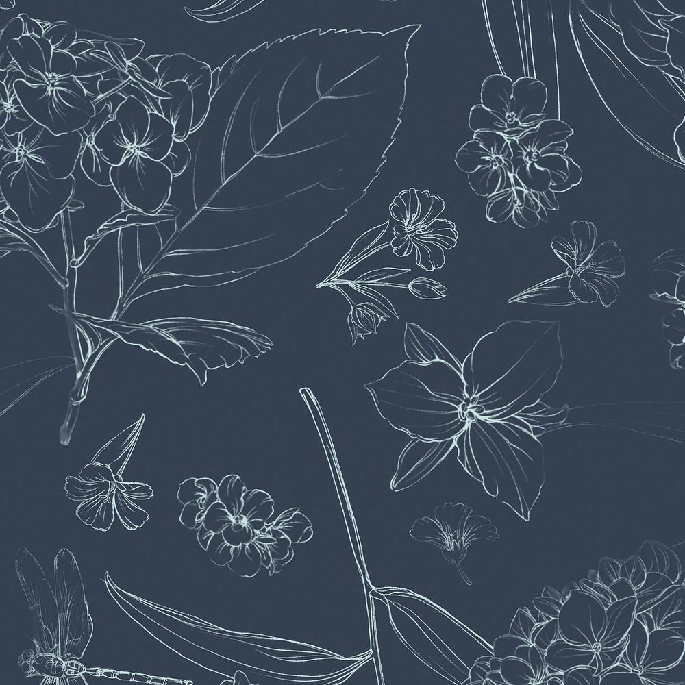 Blue Botanica Pattern IIIB-wallpaper-eco-friendly-easy-removal-Leslie Trimbach-4