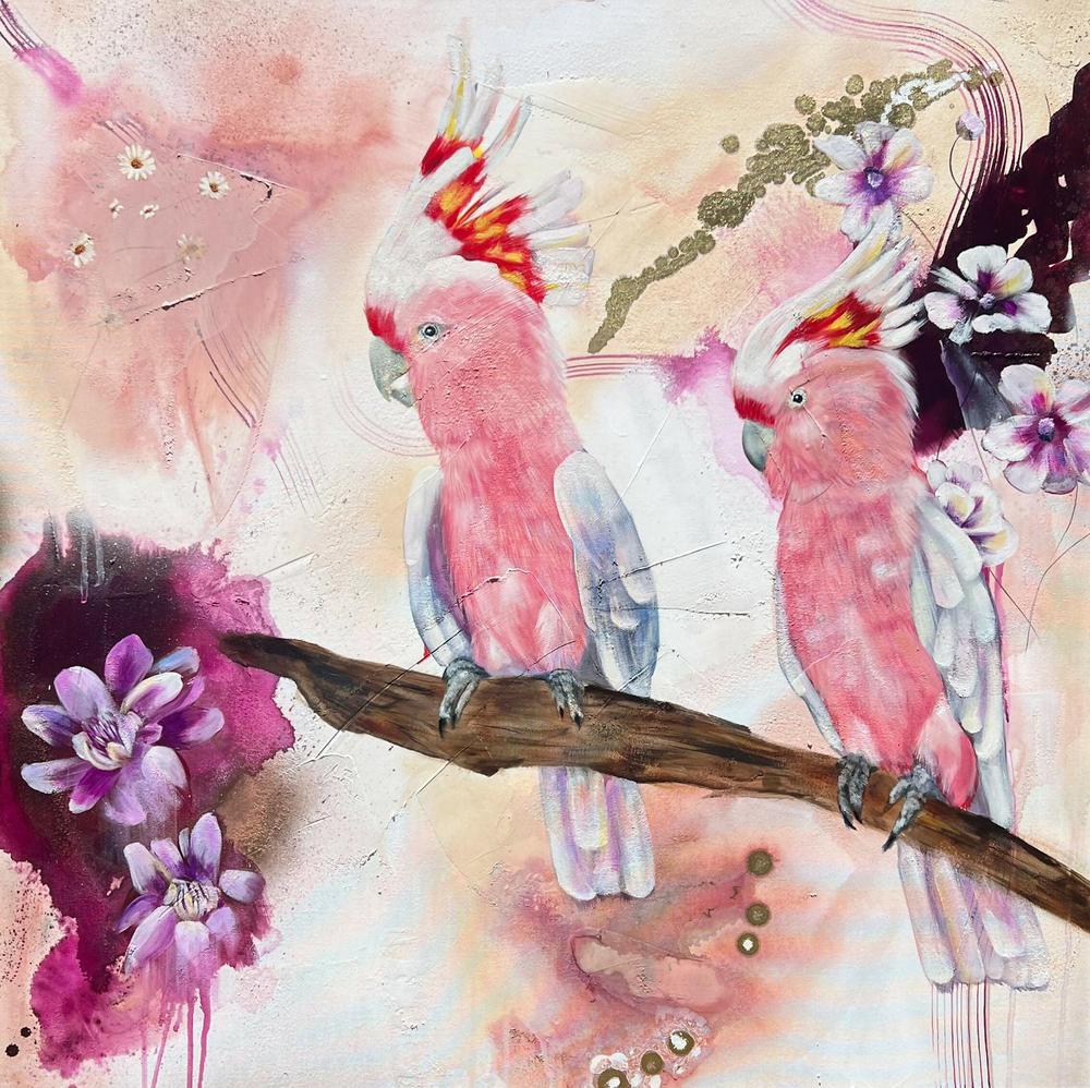 Blushing Duet, Original Hand-Painted Canvas By Emily Birdsey-by-Emily Birdsey-original art-Gioia