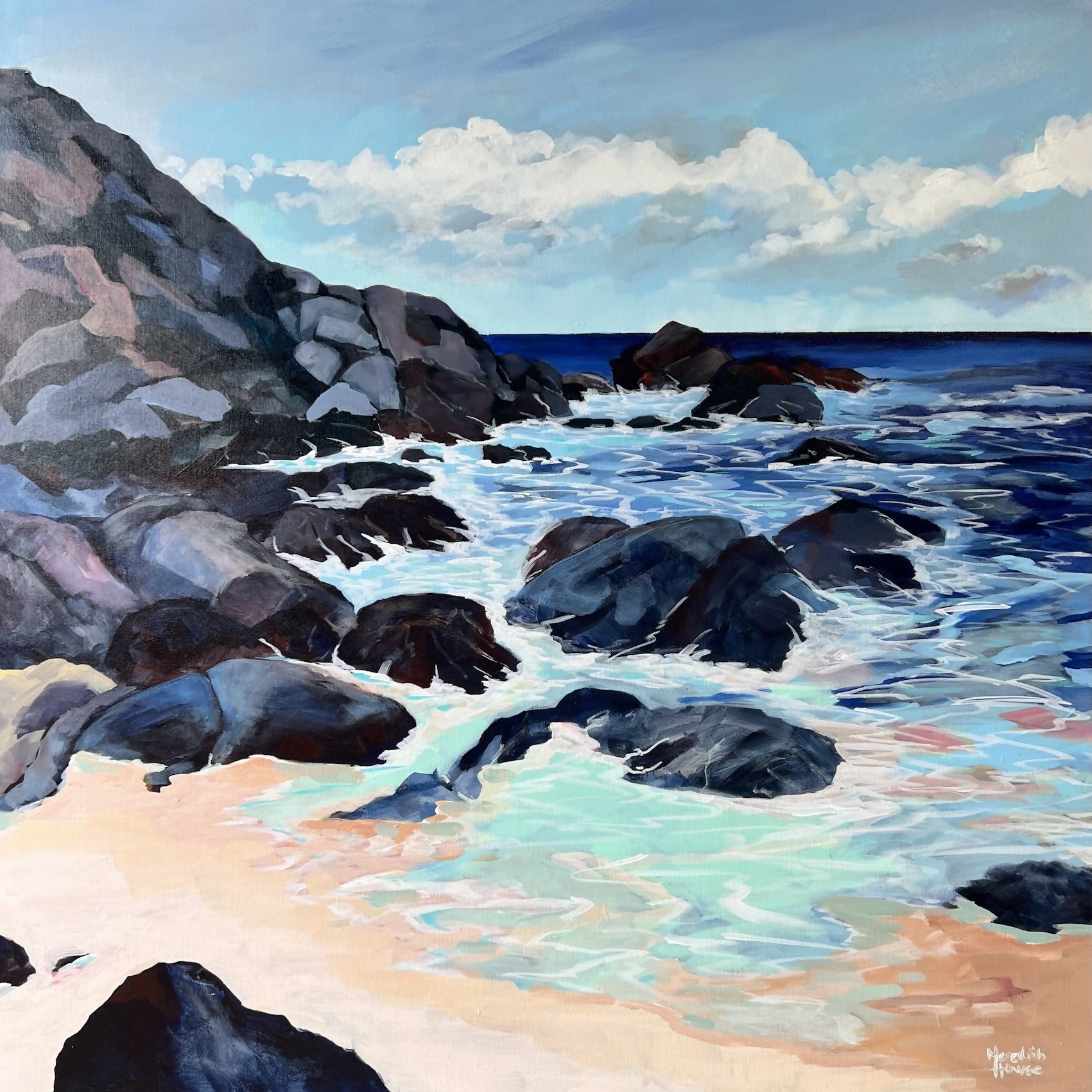 Boomerang Beach, Booti Booti. Original hand-painted artwork by Meredith Howse.-by-Meredith Howse-original art-Gioia