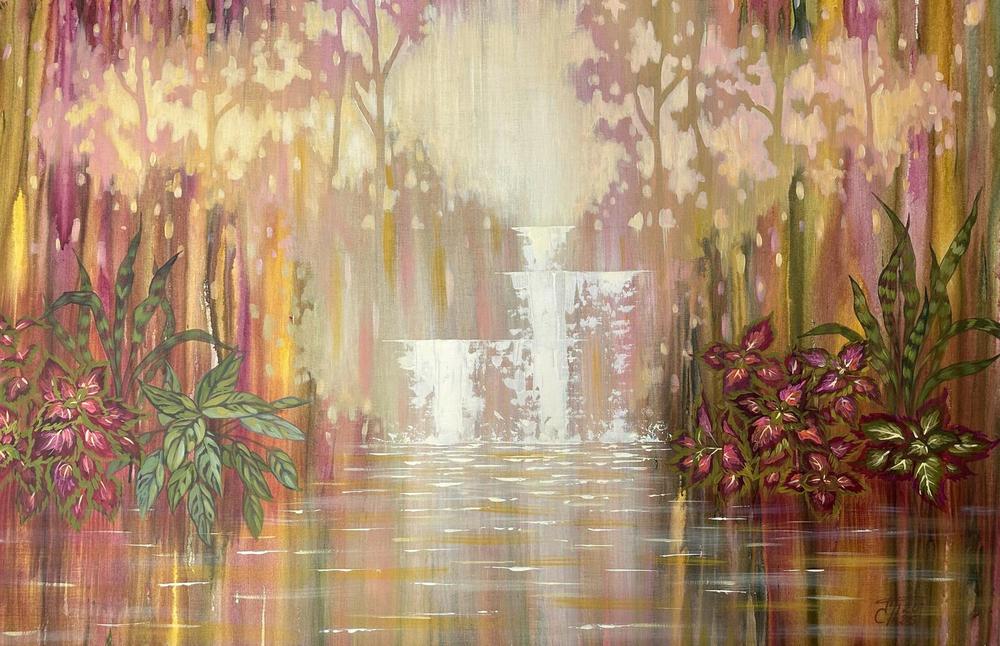 Cascade of Waterfalls, Original Hand-painted Canvas by Ekaterina Prisich-by-Ekaterina Prisich-original art-Gioia