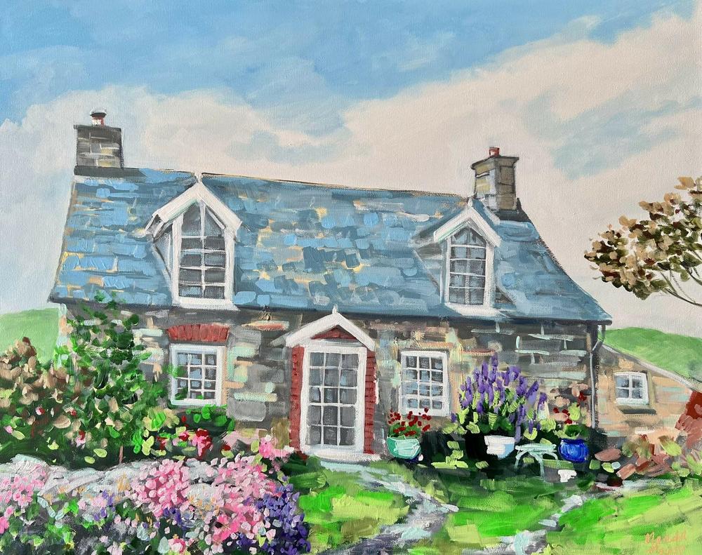 Coastal Cottage, Wales. Original painting by Meredith Howse.-by-Meredith Howse-original art-Gioia