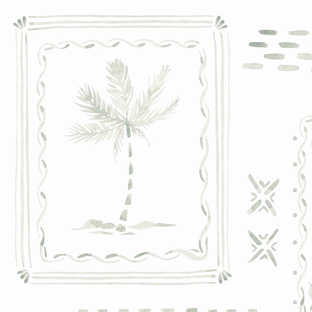 Coastal Stamps On Faded Palm Green-wallpaper-eco-friendly-easy-removal-Gioia Wall Art-4