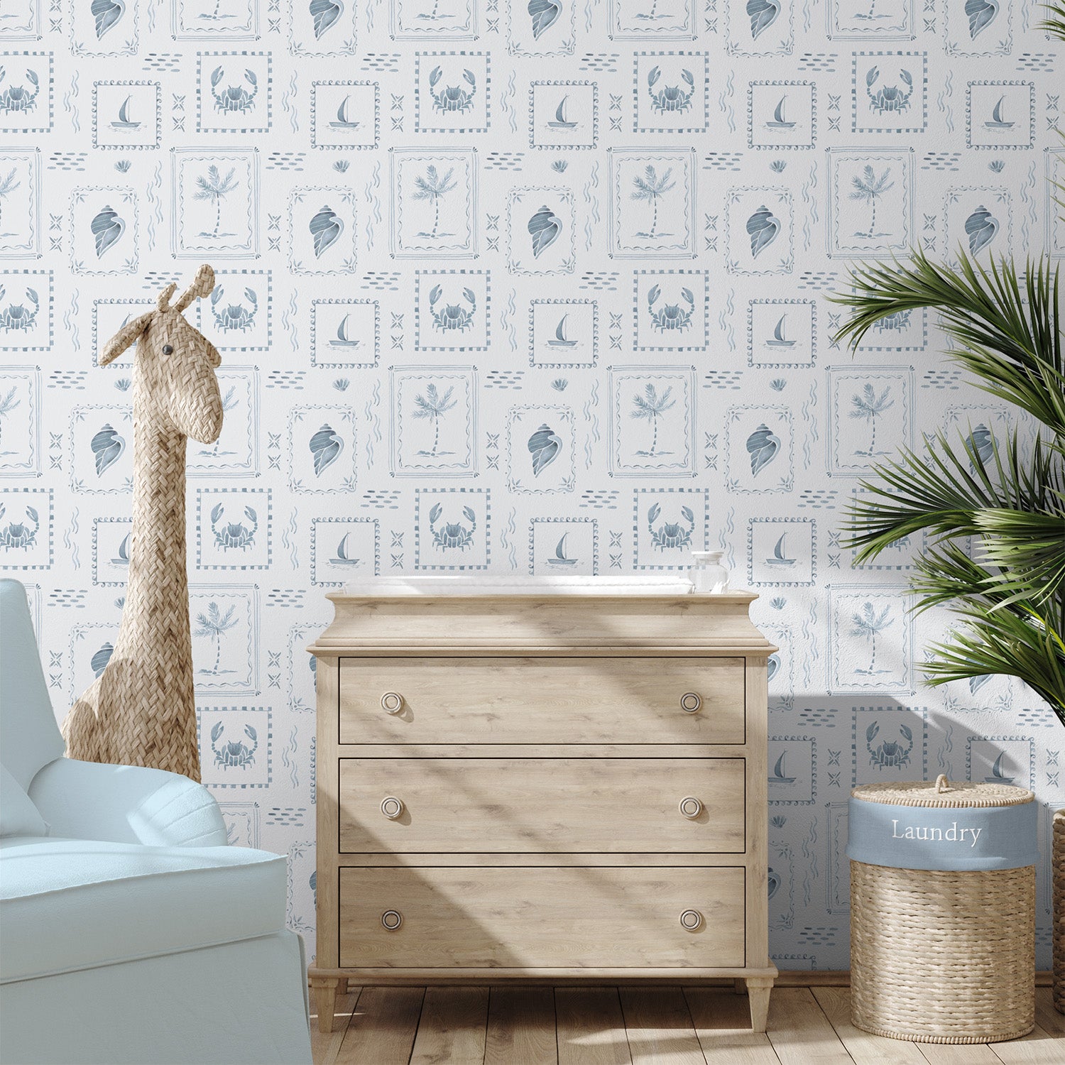 Coastal Stamps On Mineral Blue-wallpaper-eco-friendly-easy-removal-Gioia Wall Art-5