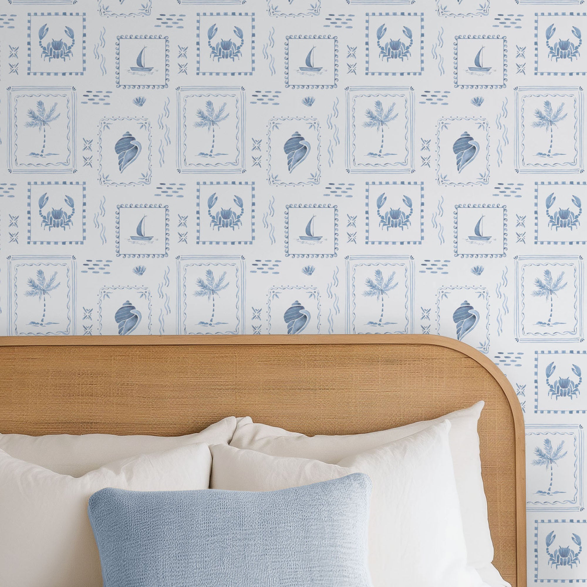 Coastal Stamps On Powder Blue-wallpaper-eco-friendly-easy-removal-Gioia Wall Art-2