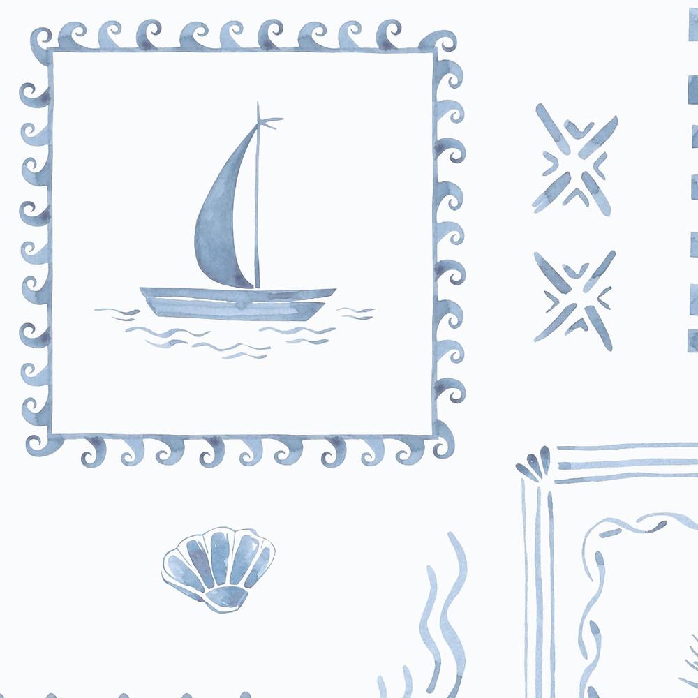 Coastal Stamps On Powder Blue-wallpaper-eco-friendly-easy-removal-Gioia Wall Art-3