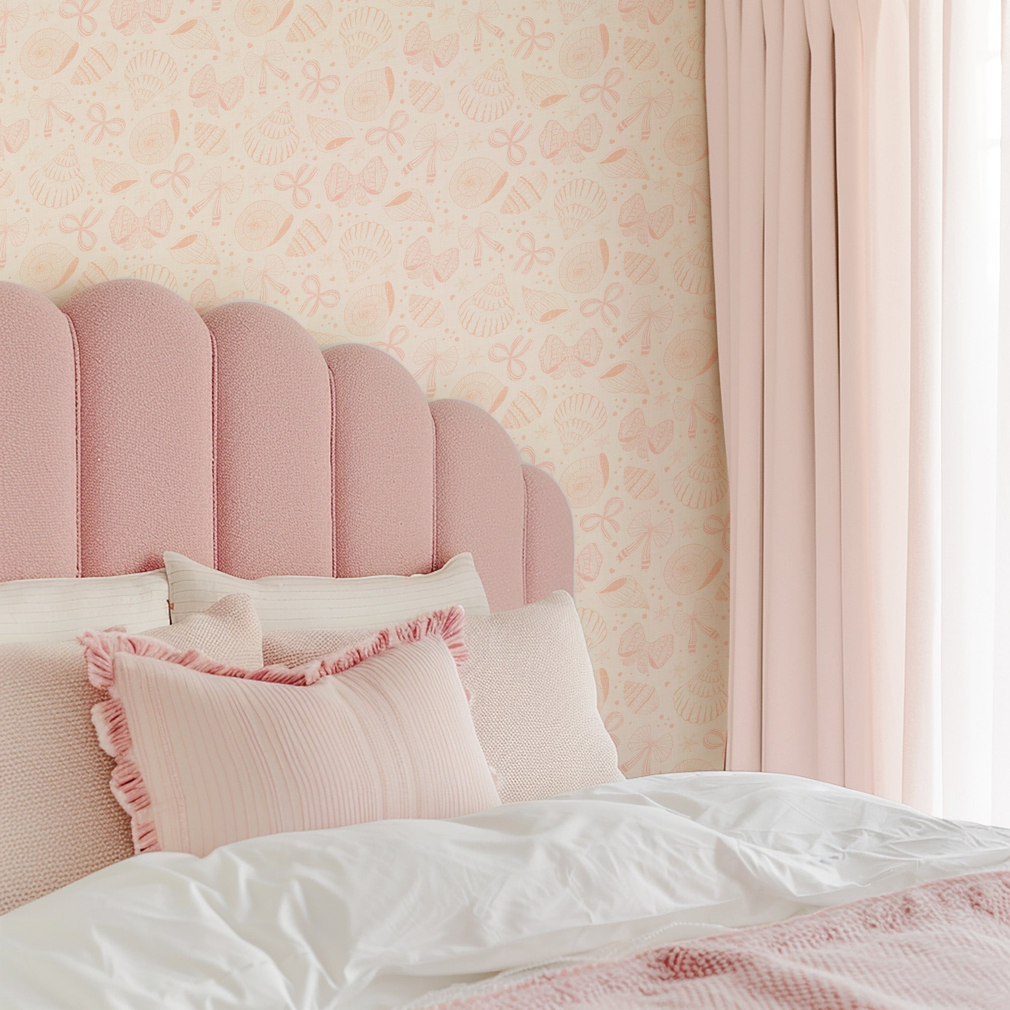 Coquette Seashells And Ribbon Bow-wallpaper-eco-friendly-easy-removal-Gioia Wall Art-5