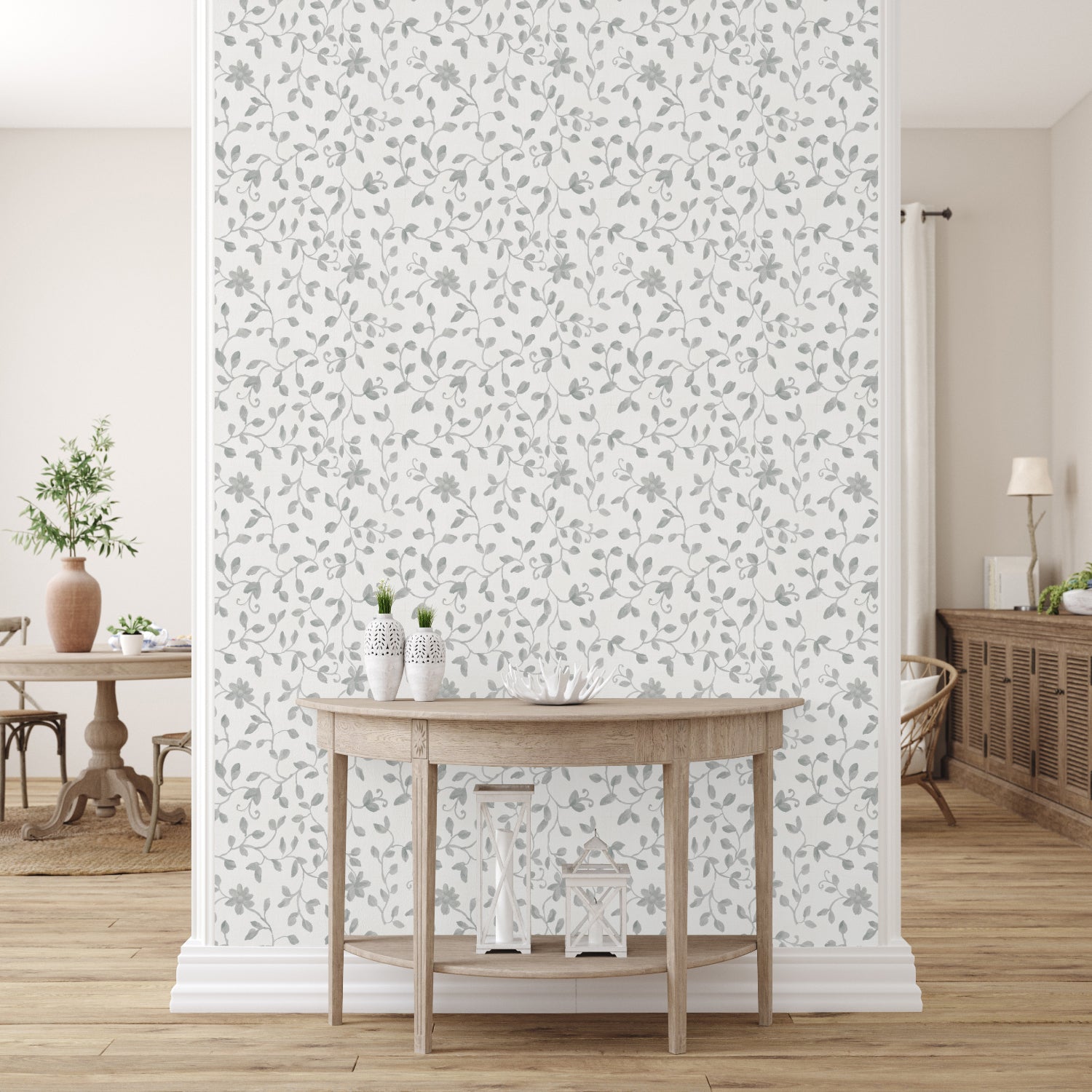 Cottage Garden Pattern Dark Grey, Wallpaper