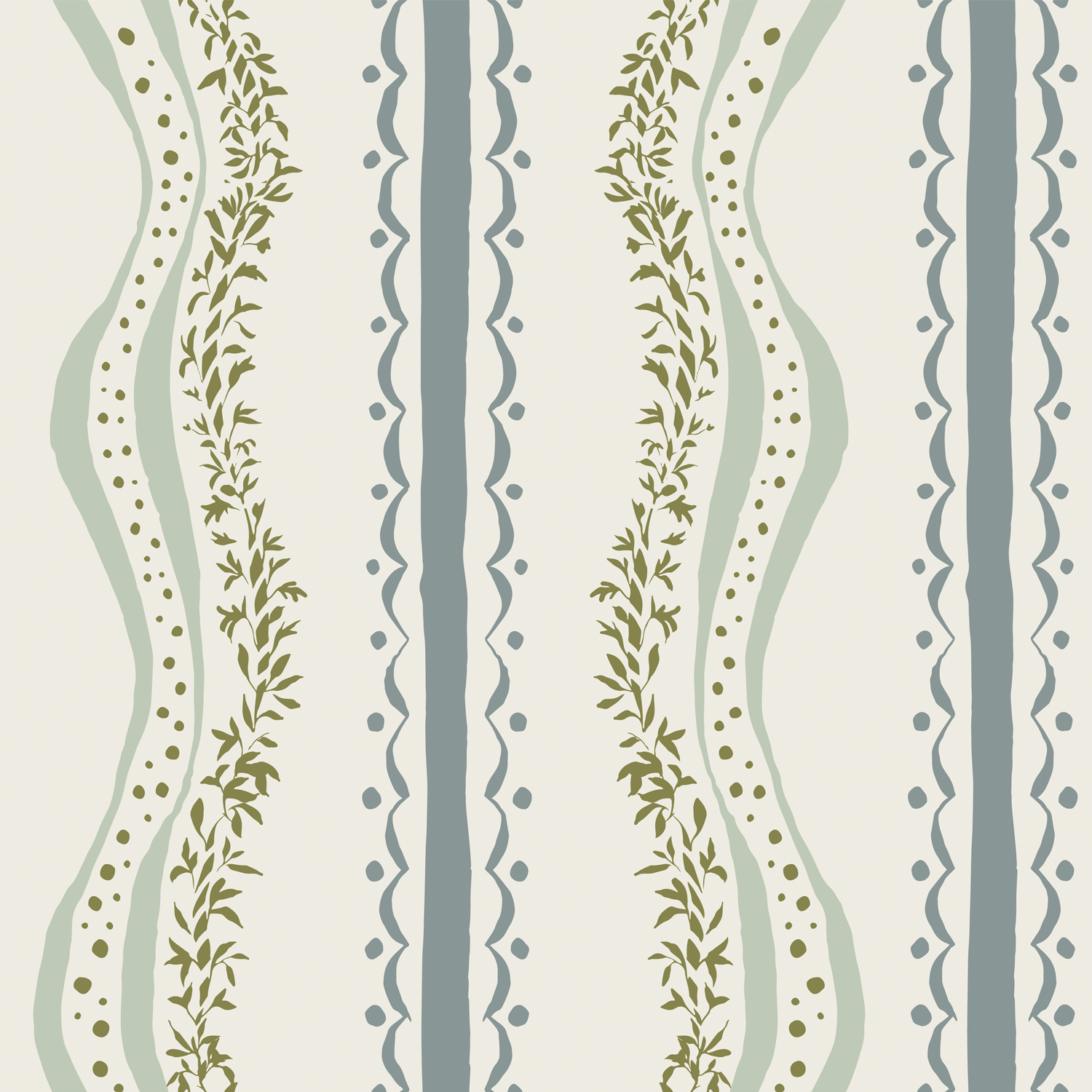 Decorative Waves Steel and Green, Wallpaper