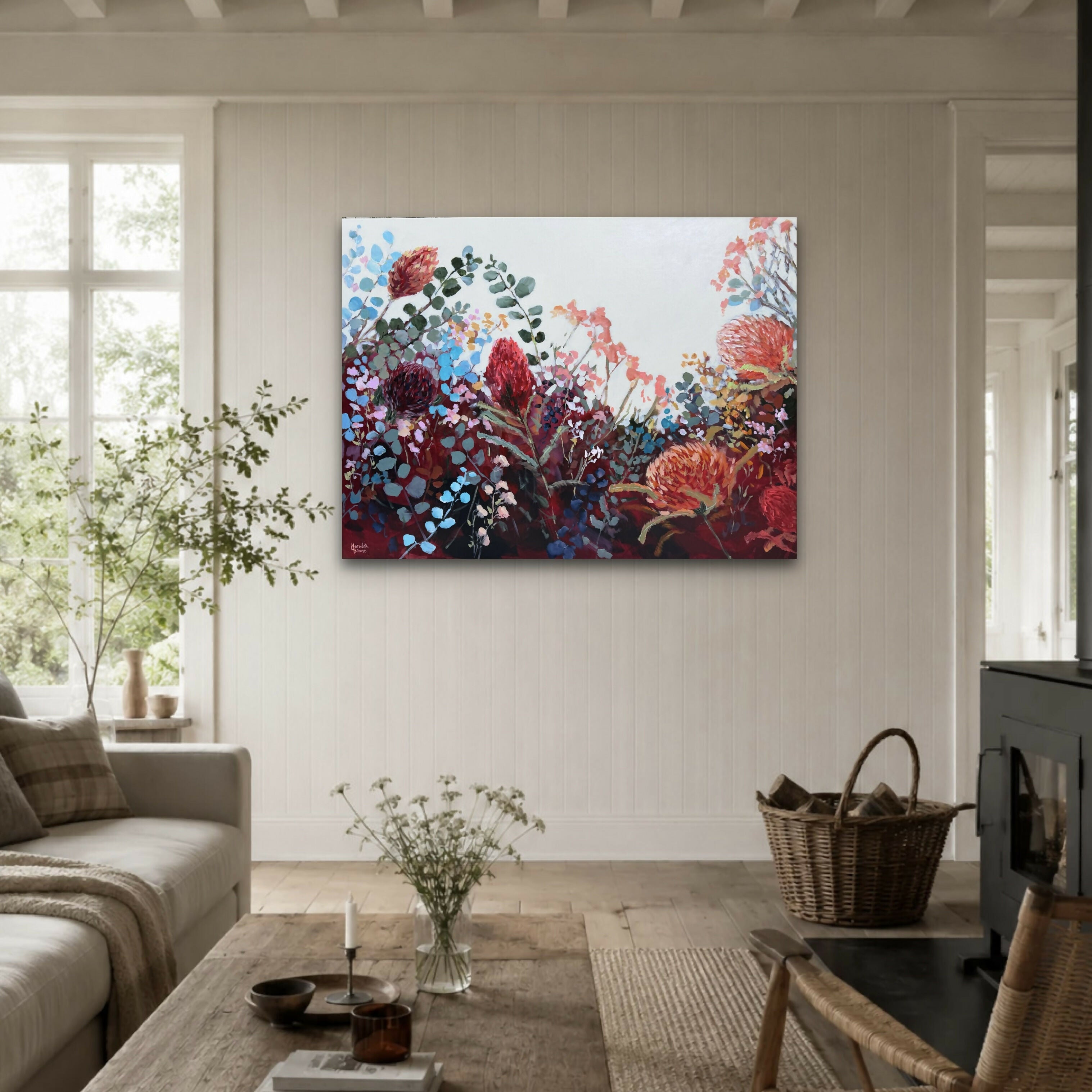 Waratah Vintage. Original hand-painted artwork by Meredith Howse.