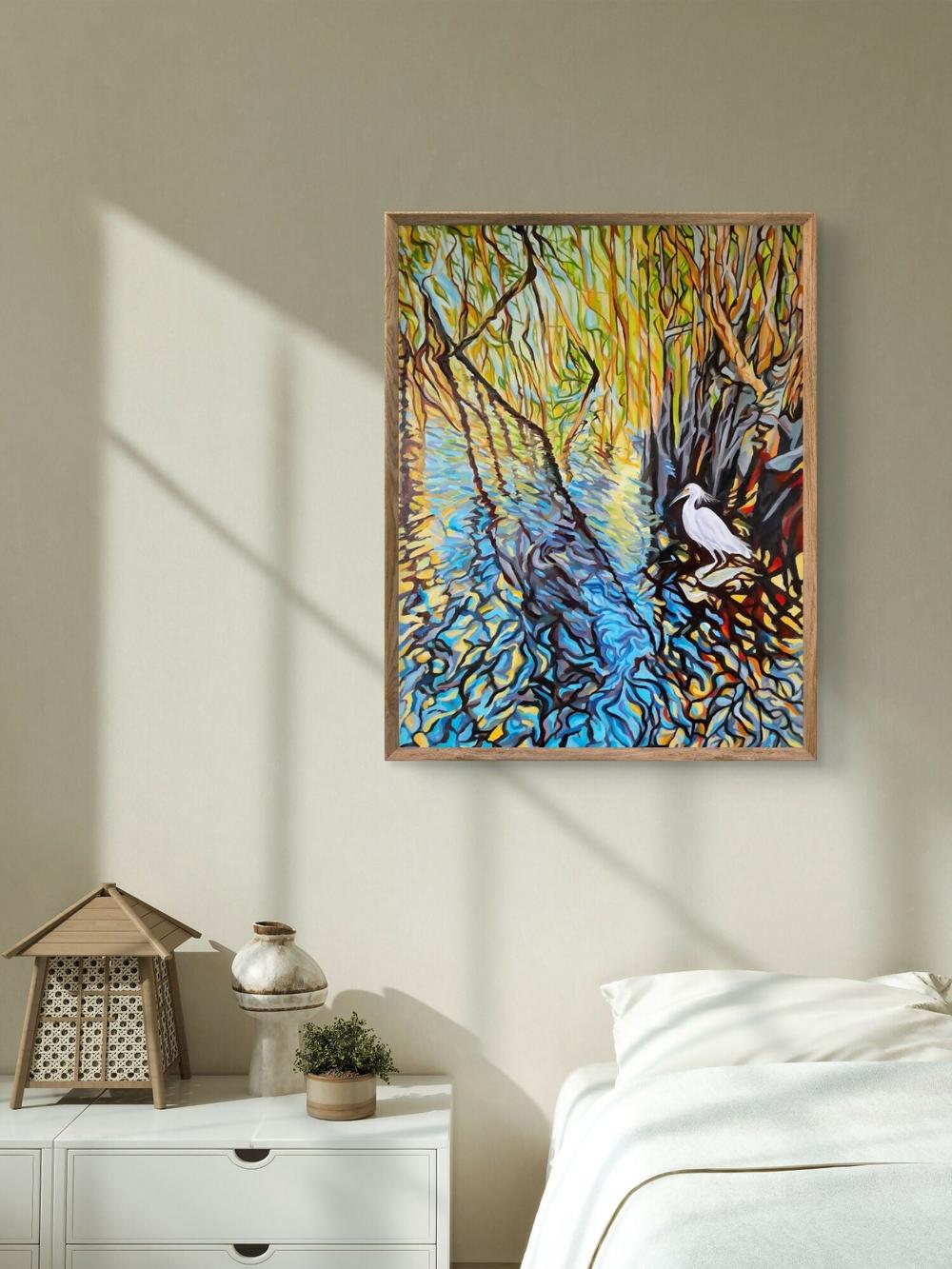 Egret at Bongil Floodlands-by-Brian Purcell-original art-Gioia