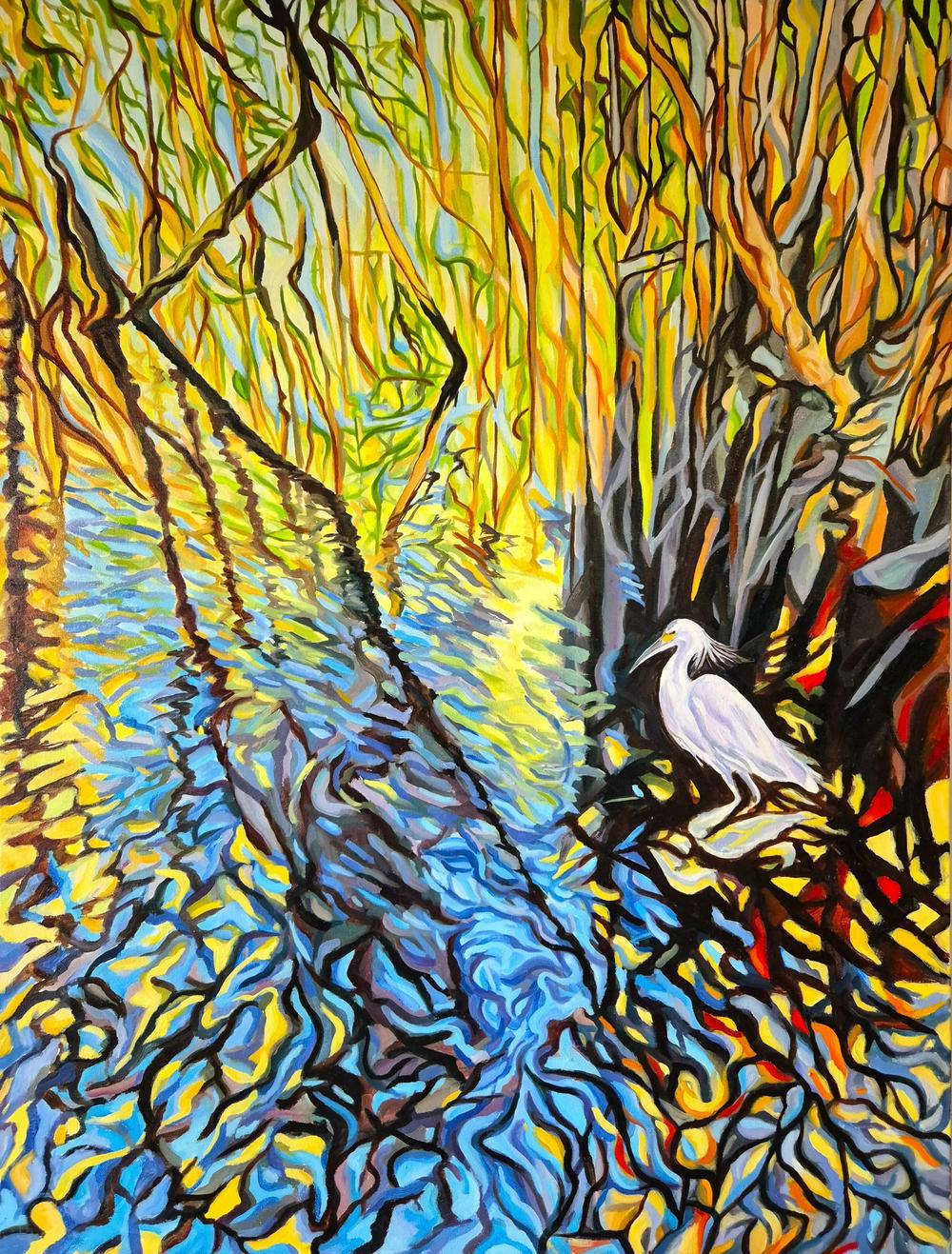 Egret at Bongil Floodlands-by-Brian Purcell-original art-Gioia