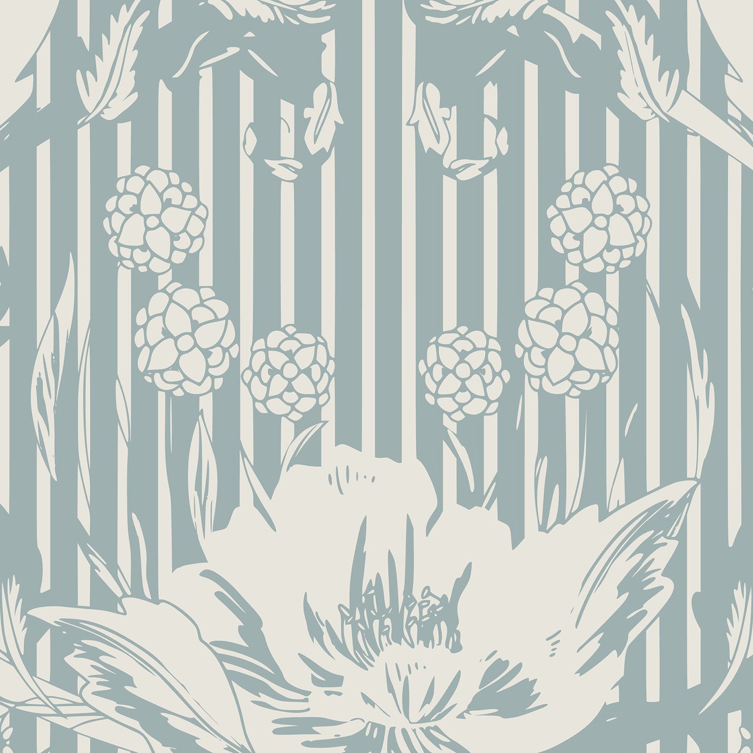 Floral Heritage Morris monochrome stripes chalky blue pattern