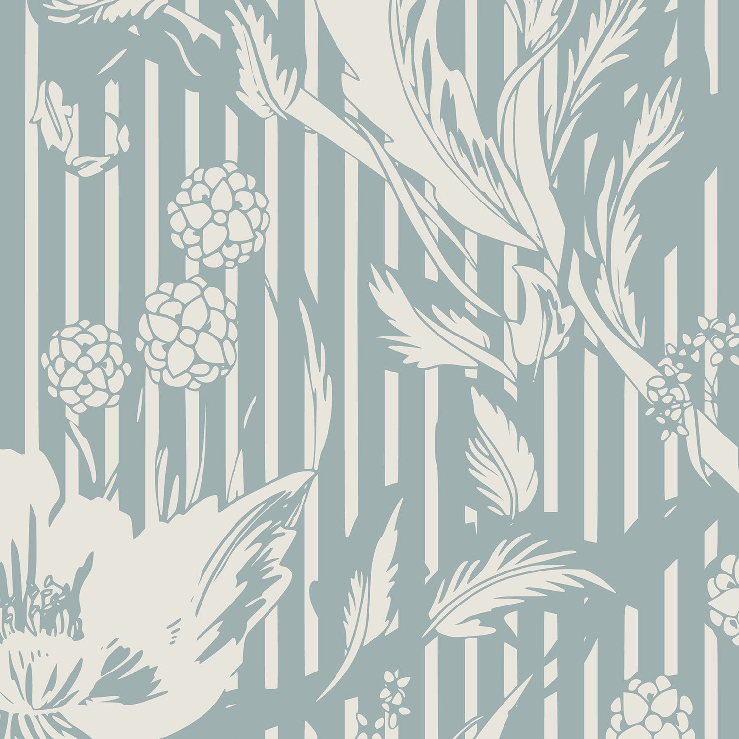 Floral Heritage Morris monochrome stripes chalky blue pattern