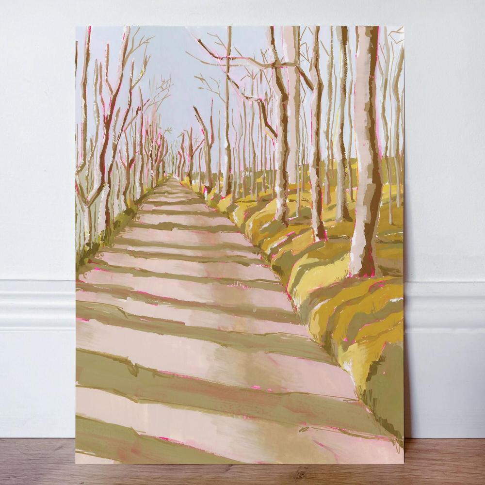 Forest Path In Autumn Original Gouache Painting-by-Lucrecia Caporale-original art-Gioia