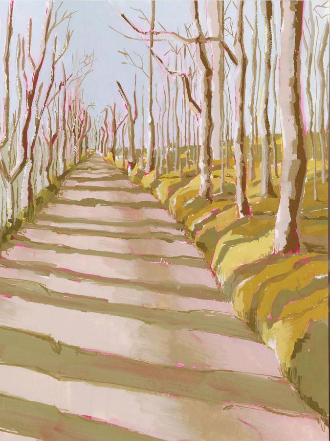 Forest Path In Autumn Original Gouache Painting-by-Lucrecia Caporale-original art-Gioia