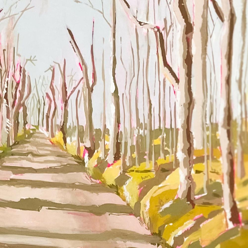 Forest Path In Autumn Original Gouache Painting-by-Lucrecia Caporale-original art-Gioia