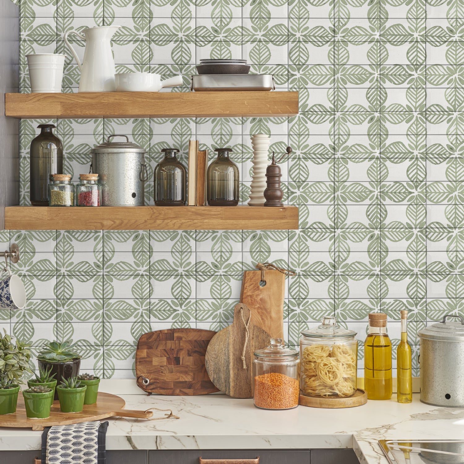 Fresh Farmhouse Pattern Green, Wallpaper